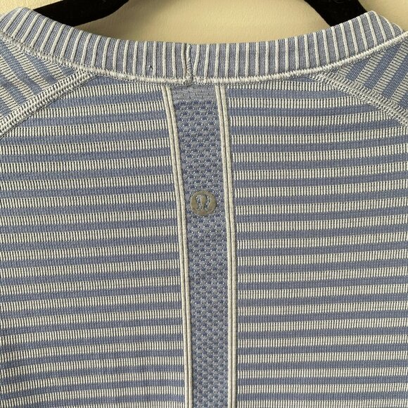 LULULEMON Swiftly Tech Long Sleeve Crew Striped Active Heathered Lullaby Blue 4 - Picture 4 of 7